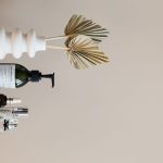 Skincare bottles arranged on a shelf
